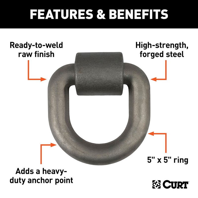 CURT 83770 5 x 5-Inch Weld-On Trailer D-Ring Tie Down Anchor, 46,760 lbs Break Strength, Raw - Image 3